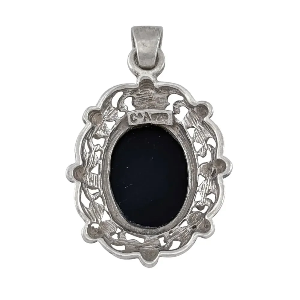 Vintage Sterling Silver 925 Onyx Filigree Pendant